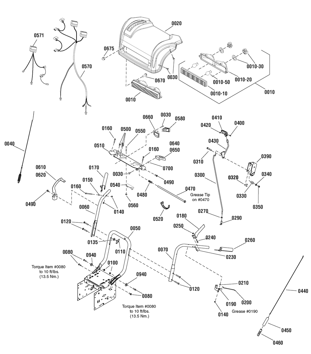 Handles And Controls Group Diagram and Parts List for 1696083-M1227E 2011 Briggs and Stratton Snow Blower